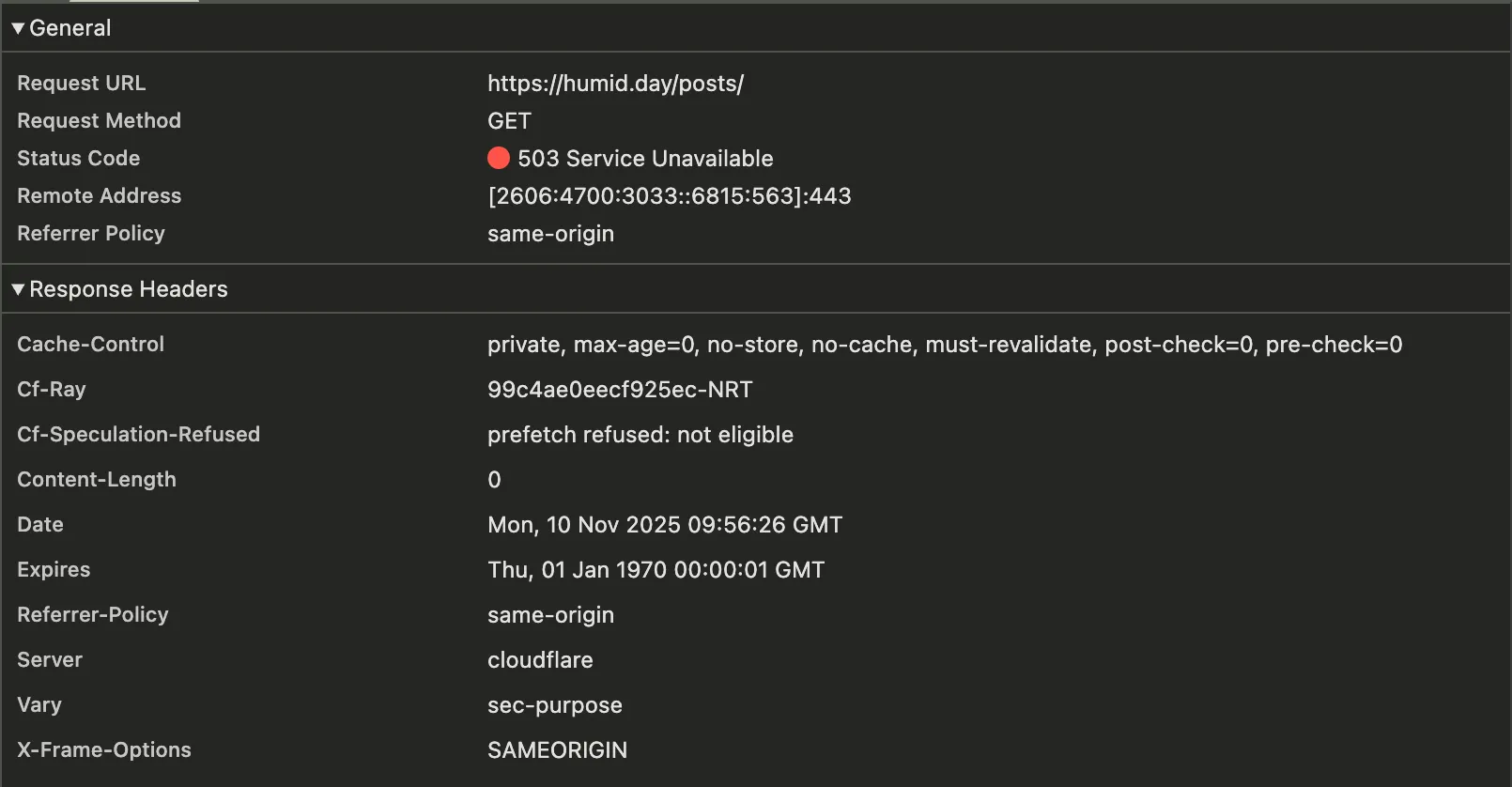 リンクをホバーしたときにエラーが発生していることをDevToolsで確認した画像